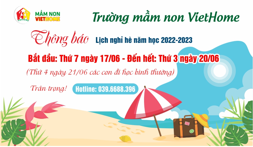 Thông báo lịch nghỉ hè của trường Mầm non VietHome