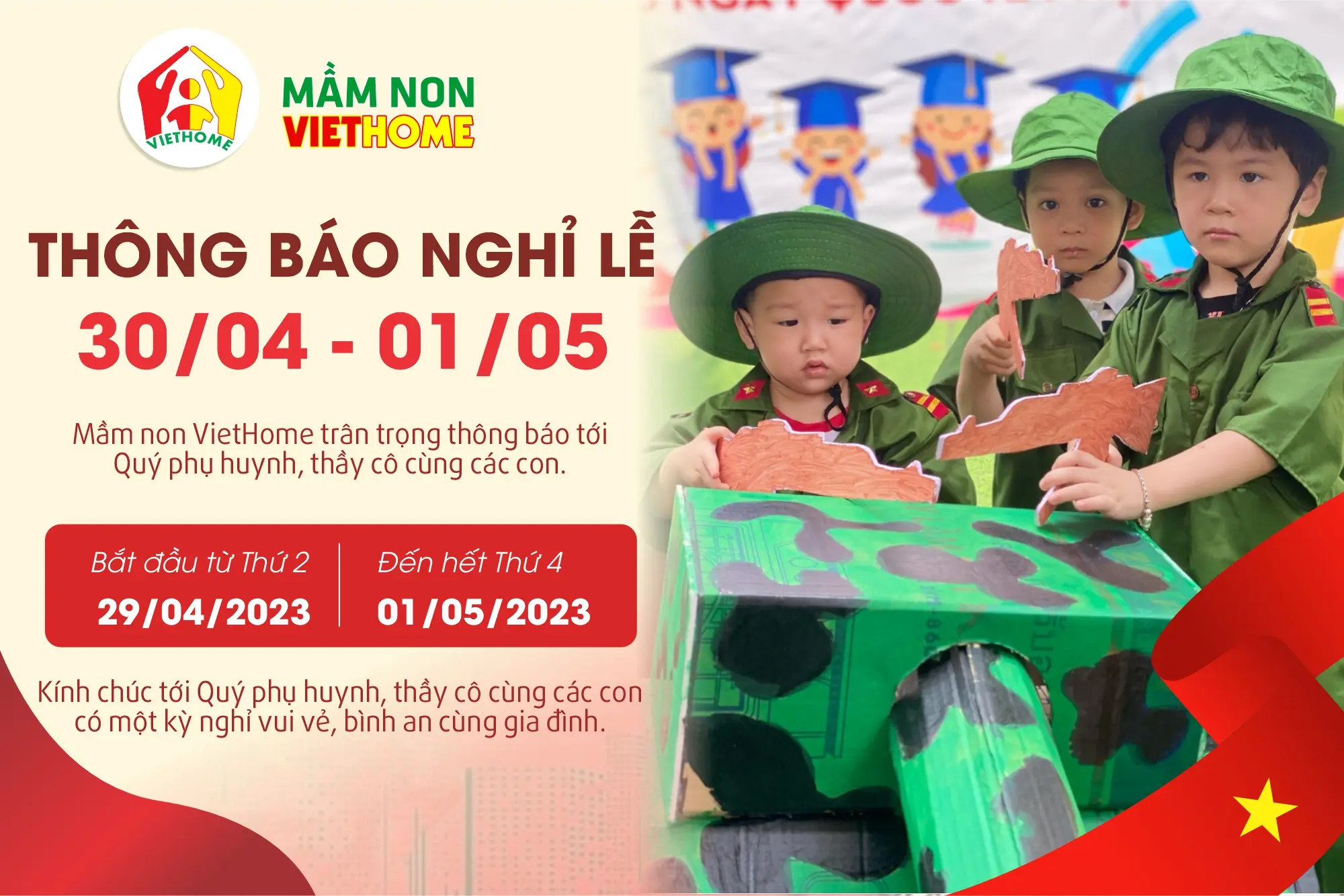 Thông báo lịch nghỉ Lễ 30/4-1/5